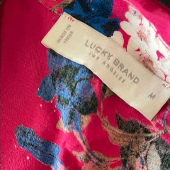 Lucky Brand Pink Floral Top medium short sleeve button down - Picture 1 of 6